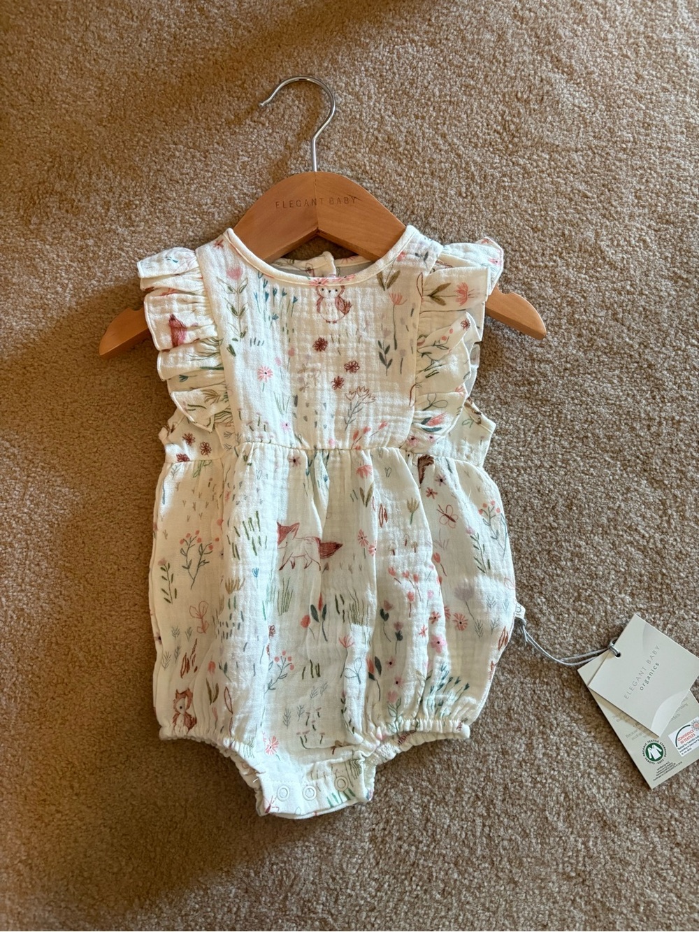 Baby Floral Muslin One-Piece Bodysuit - Cream